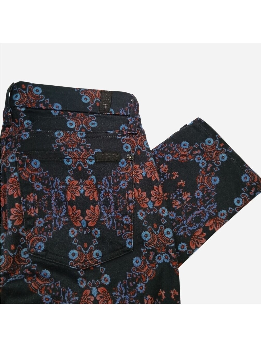 7 For All Mankind Midnight Tapestry Skinny Jeans 27 Paisley Floral Boho Festival